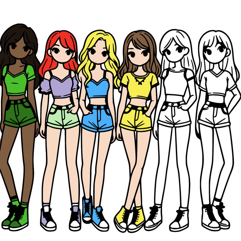 a group of girls wearing crop tops and shorts