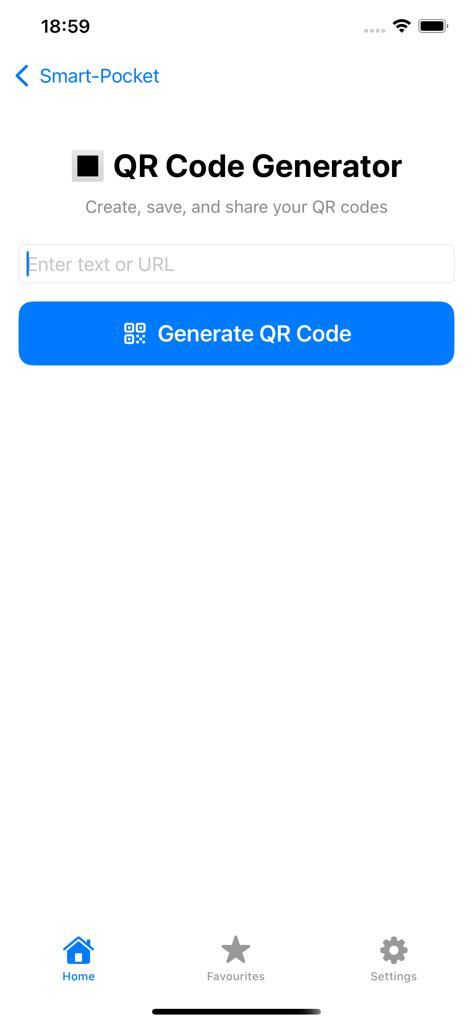 Smart-Pocket - Interfaz del generador de códigos QR en la aplicación Smart-Pocket