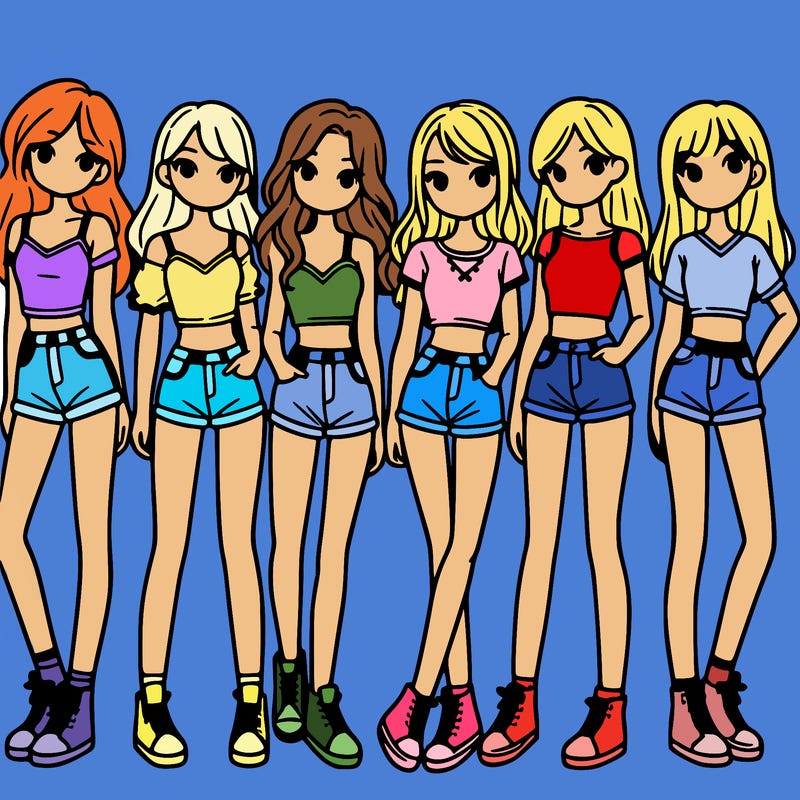 a group of girls wearing crop tops and shorts