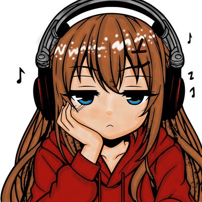 tired anime girl with head phones