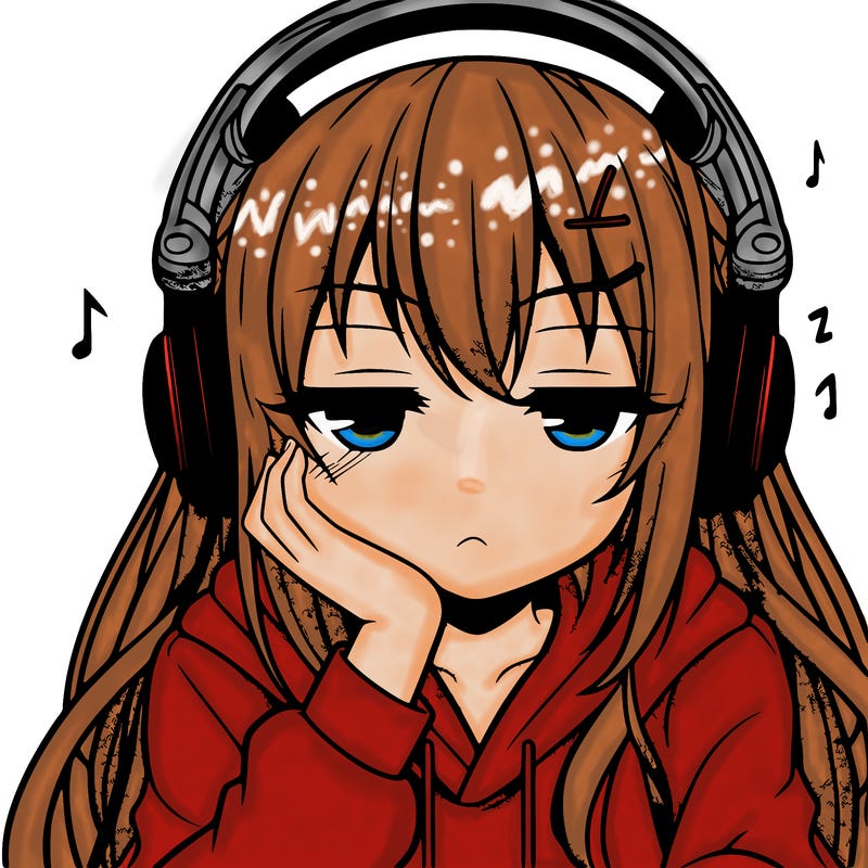 tired anime girl with head phones