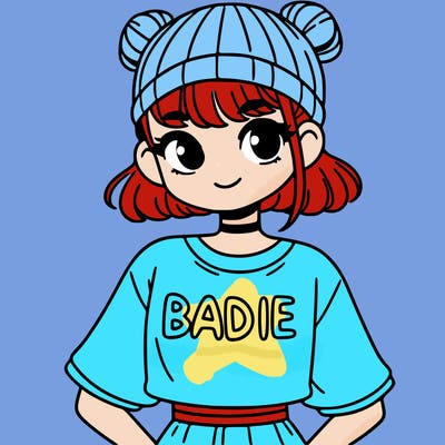 a girl in a shirt that says "badie"