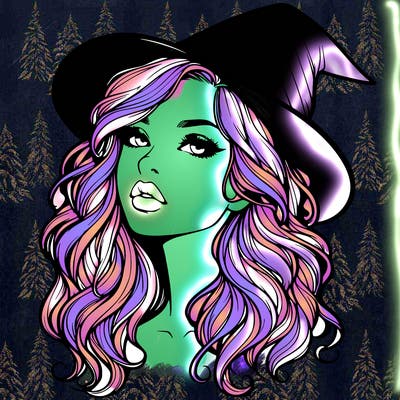 realistic witch girl with wavy hair and lips