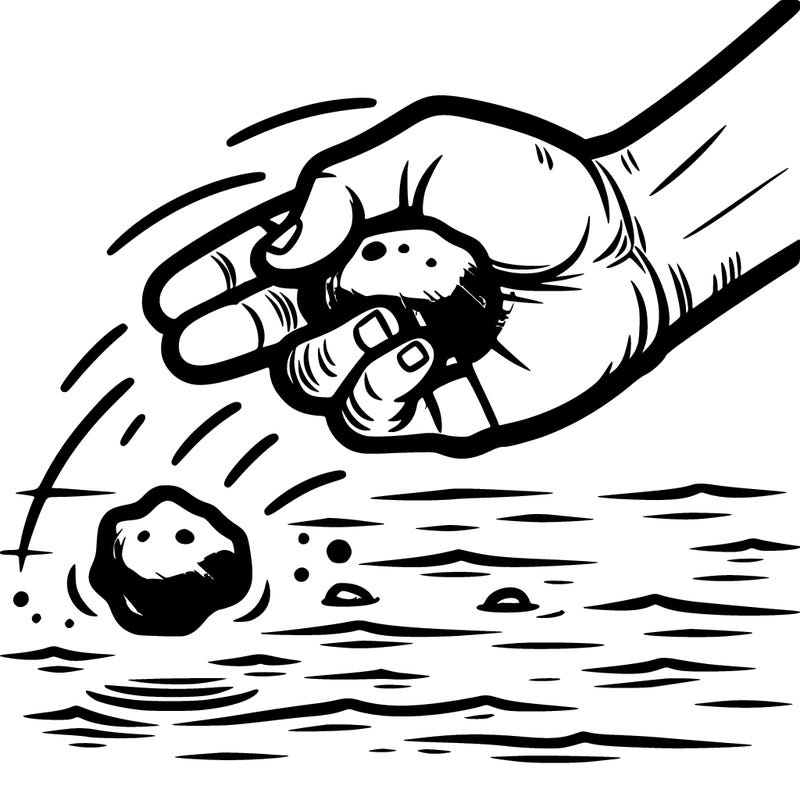 hand throwing rock into water