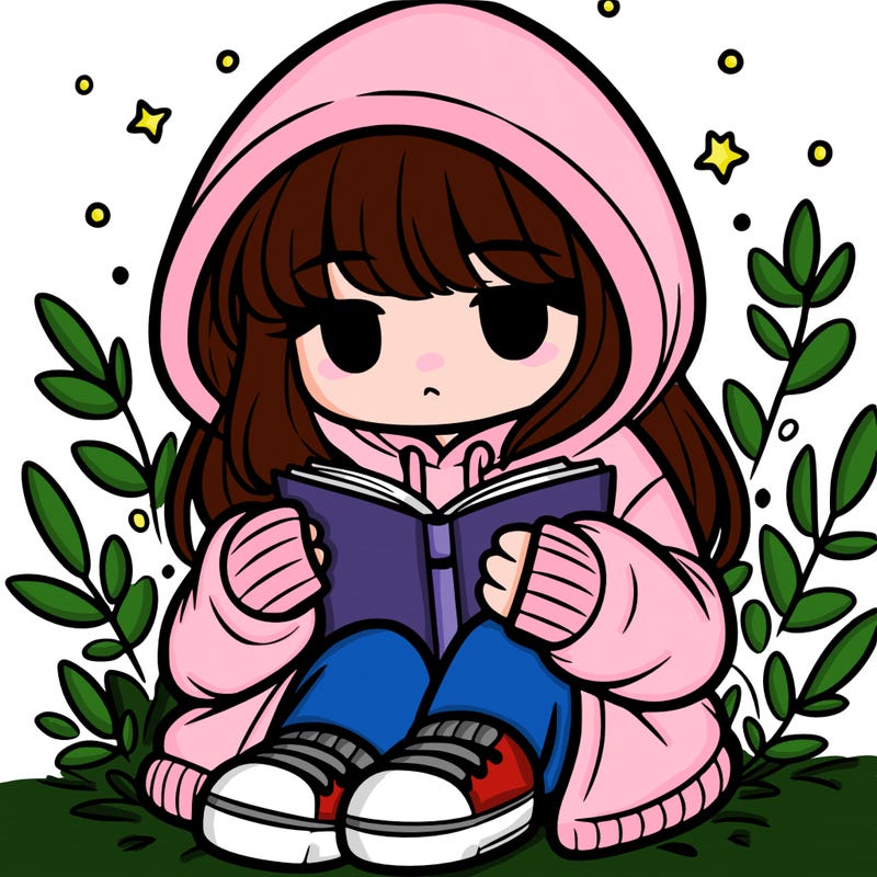 girl in oversized hoodie reading a book