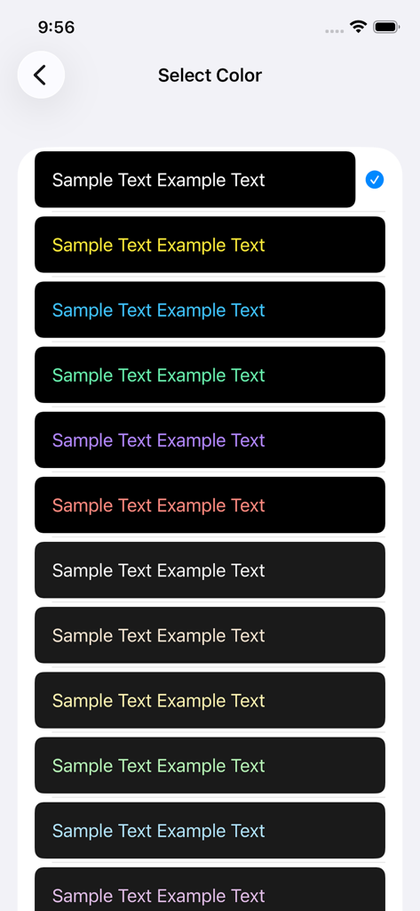 Select Color screen in the Malaysia Bible app showing text customization options for users.