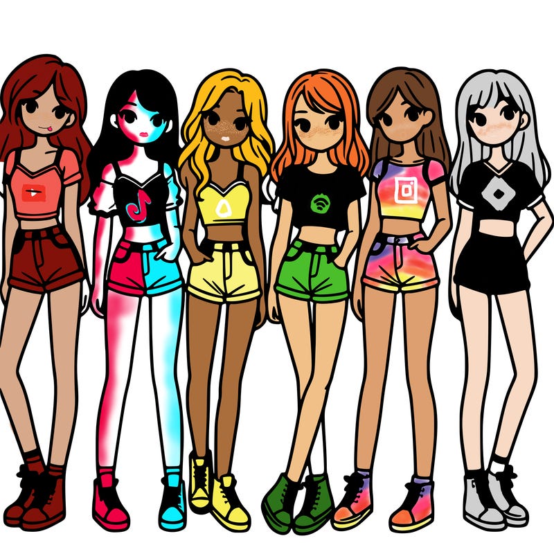 a group of girls wearing crop tops and shorts