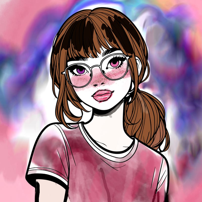 realistic girl with freckles and clear glasses