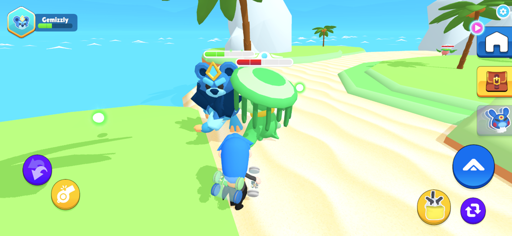 Toonsters Crossing Worlds monster battle on a sunny beach