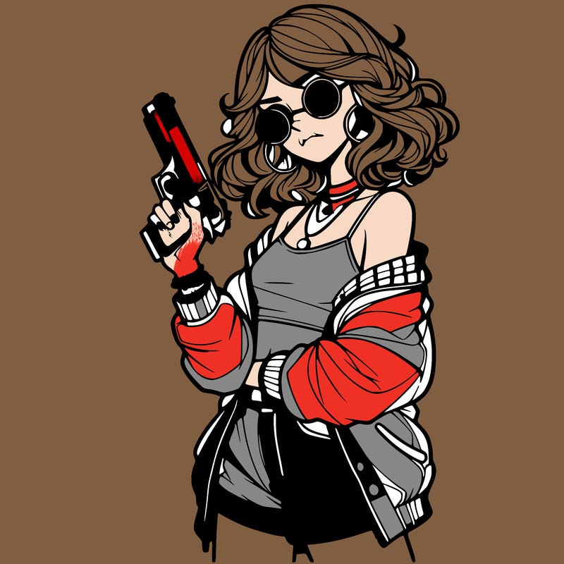 stylish teenage girl with gun