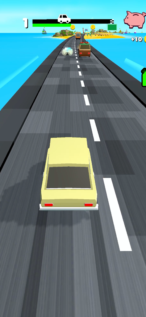 OverTake - Voiture jaune roulant sur un pont d'autoroute côtière dans le jeu mobile OverTake