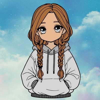 a realistic girl with a oversized hoodie and she has braids