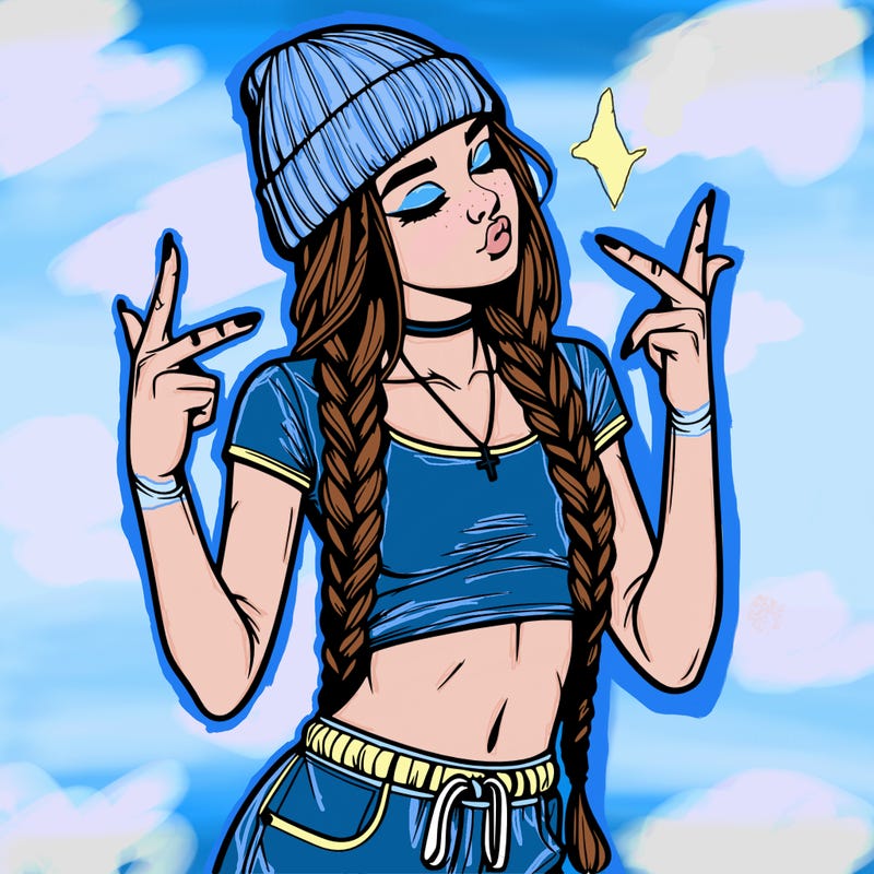 realistic teenage girl with braids and a beanie and crop top doing 🫶🏼
