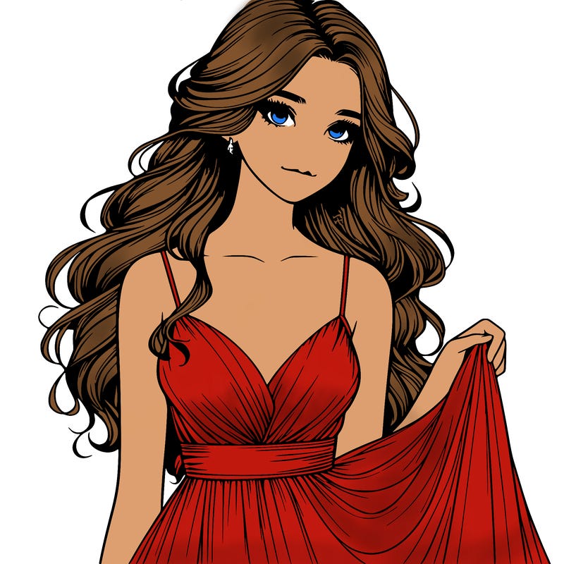 realistic girl in flowy silky prom dress