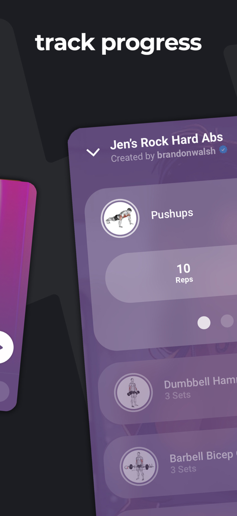 SUPERHUMAN. - Interfaz de la aplicación Superhuman para seguir el progreso del entrenamiento, mostrando flexiones y curl de bíceps.