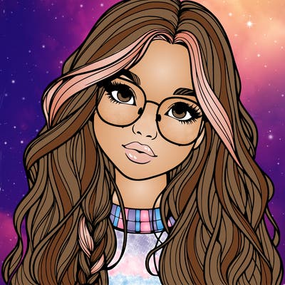 girl with long hair and freckles and glasses realistic