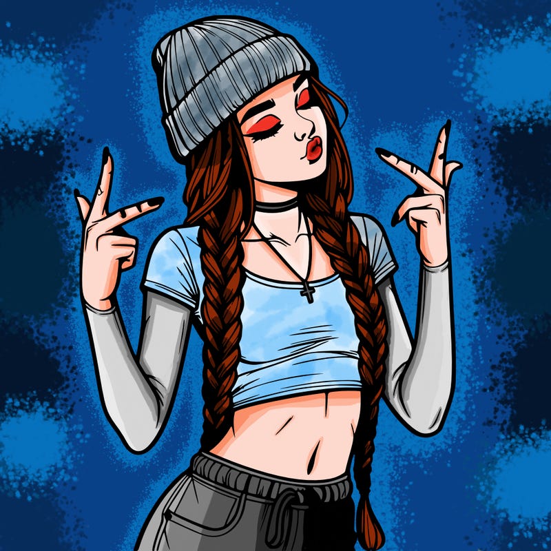 realistic teenage girl with braids and a beanie and crop top doing 🫶🏼