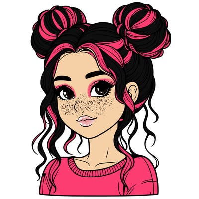 realistic girl with two buns in her hair