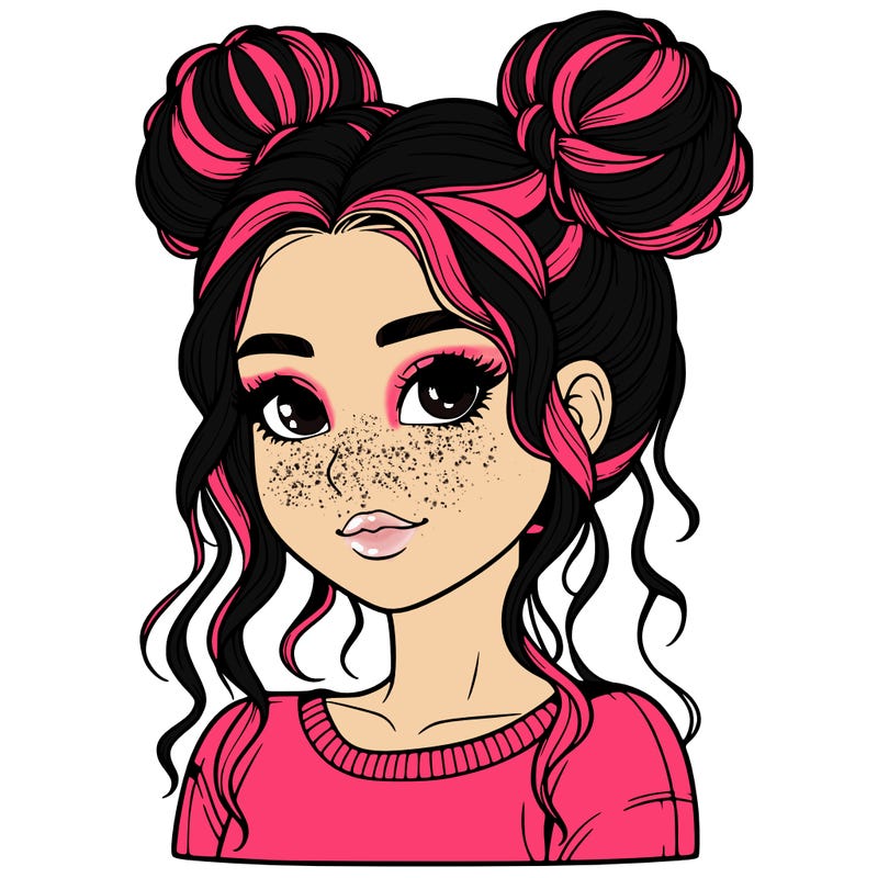 realistic girl with two buns in her hair