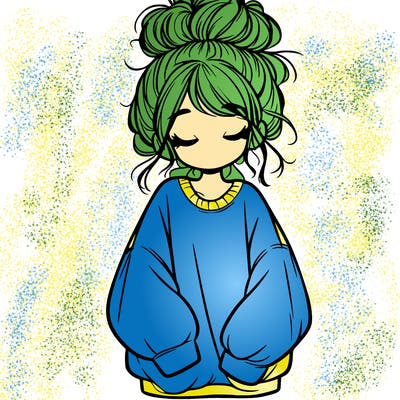 girl with baggy sweatshirt and messy bun