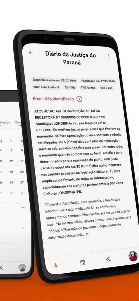 A smartphone displaying a legal publication from the Brazilian Justice Gazette within the Advise Hub app