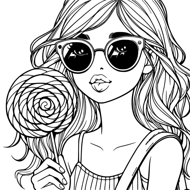 realistic girl with sunglasses and a lollypop