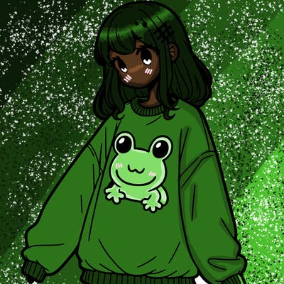 girl wearing frogging sweatshirt