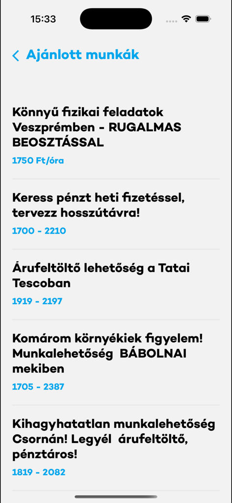 Recommended student job listings with hourly pay rates in the Melo Diak app