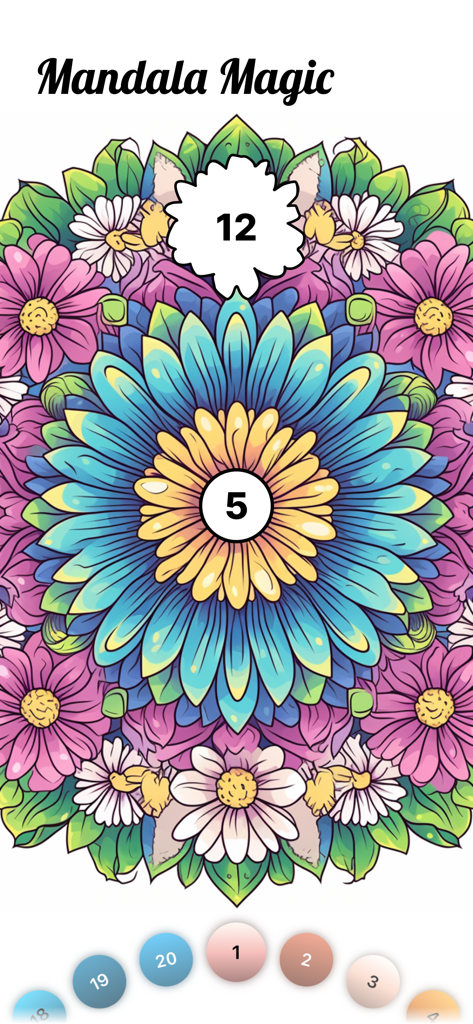Fun Color - Color by Number - A floral mandala with numbered sections for color by number gameplay in the Fun Color app
