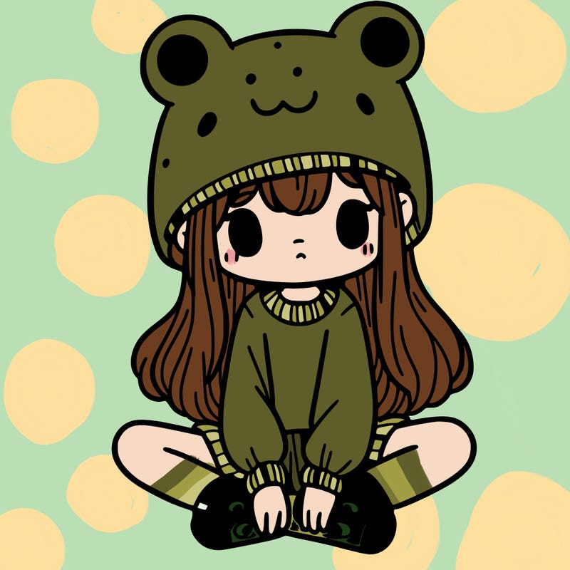 a girl wearing a frog hat and some frog socks