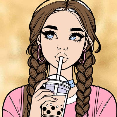 realistic girl with braided hair drinking boba