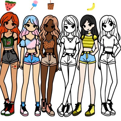 a group of girls wearing crop tops and shorts