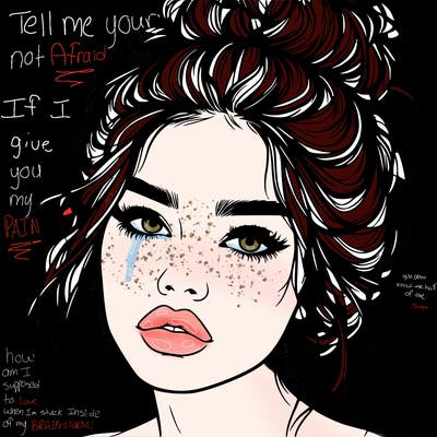 realistic girl with lips and hair in a messy bun