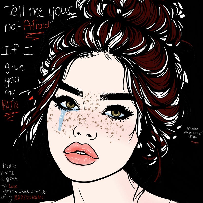 realistic girl with lips and hair in a messy bun