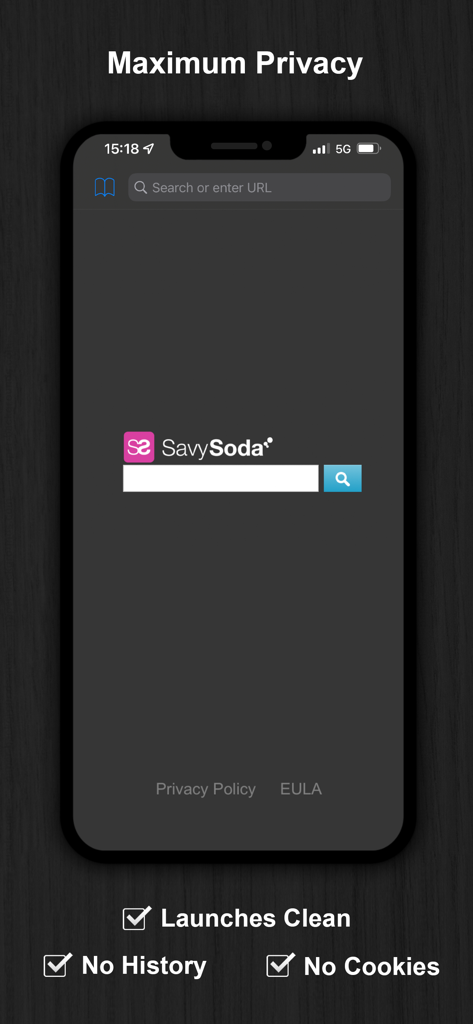Interface do aplicativo Navegação Privada Branca destacando privacidade máxima sem histórico e sem cookies.