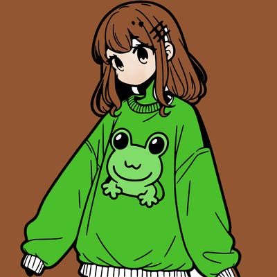 girl wearing frogging sweatshirt