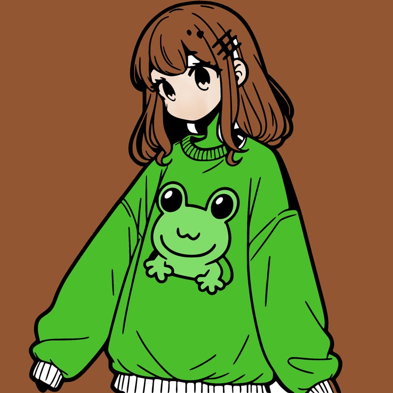 girl wearing frogging sweatshirt