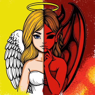 realistic angel half demon