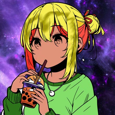 manga character drinking boba