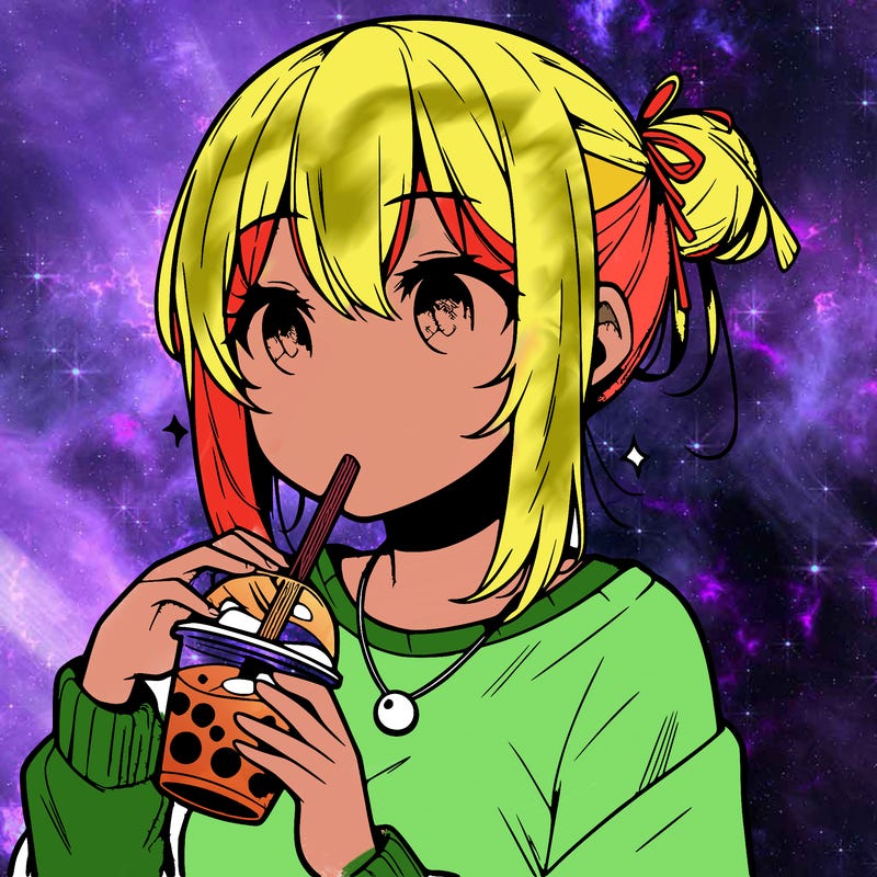 manga character drinking boba