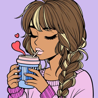 realistic girl drinking coffee