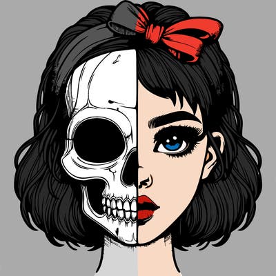 realistic girl with half skull mask