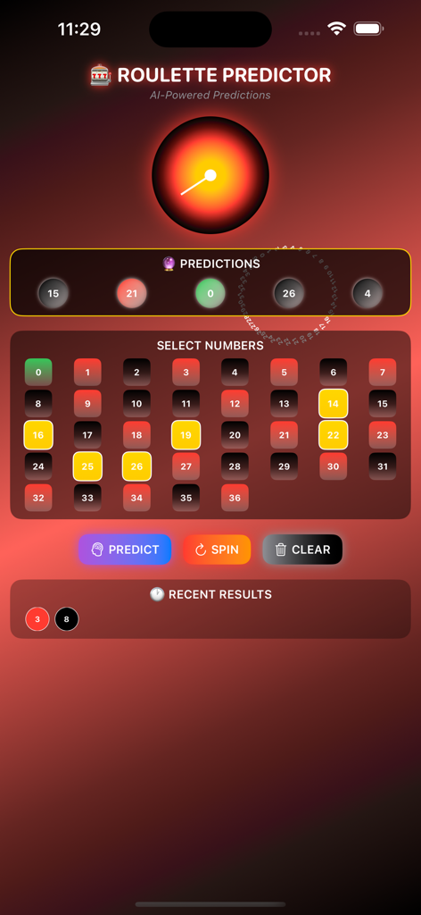 Quantum Roulette - Interfaccia utente dell'app Quantum Roulette con previsioni basate sull'IA e una lavagna digitale per il tracciamento della strategia.