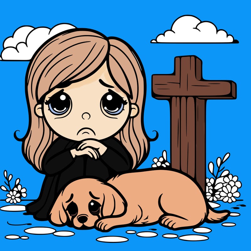 sad girl with her dead dog