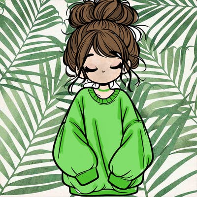 girl with baggy sweatshirt and messy bun