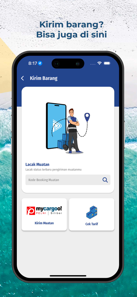 PELNI - Écran de l'application mobile PELNI pour l'envoi de marchandises et le suivi des expéditions de fret en Indonésie