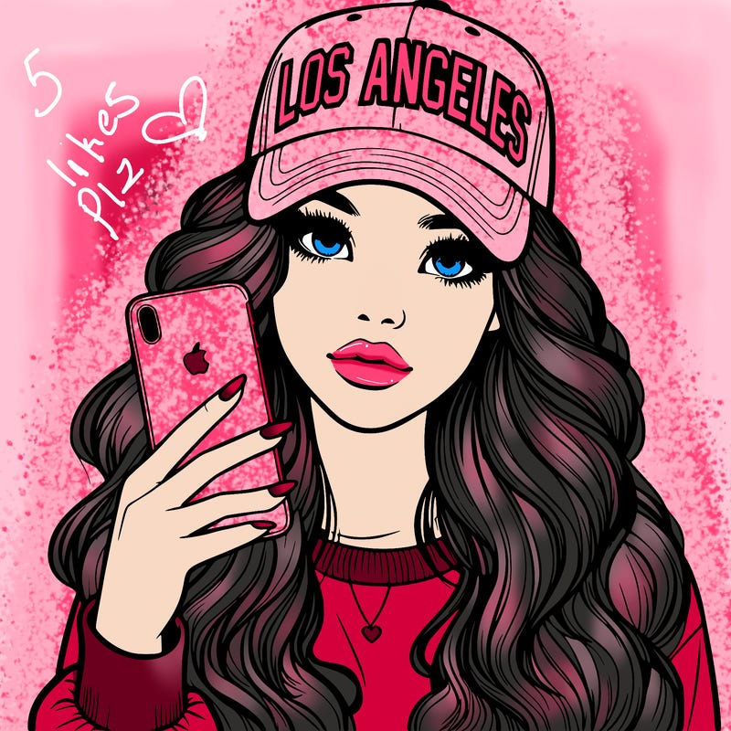 realistic beautiful girl wearing los ángeles cap holding an iphone