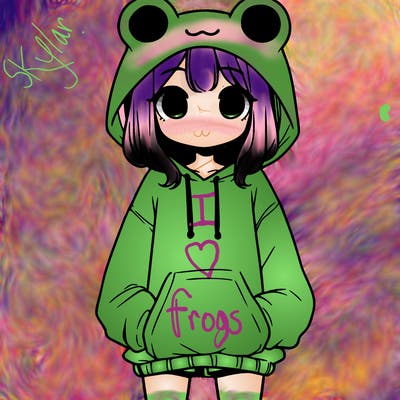 girl with baggy sweatshirt and frog hood