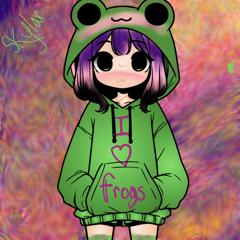 girl with baggy sweatshirt and frog hood