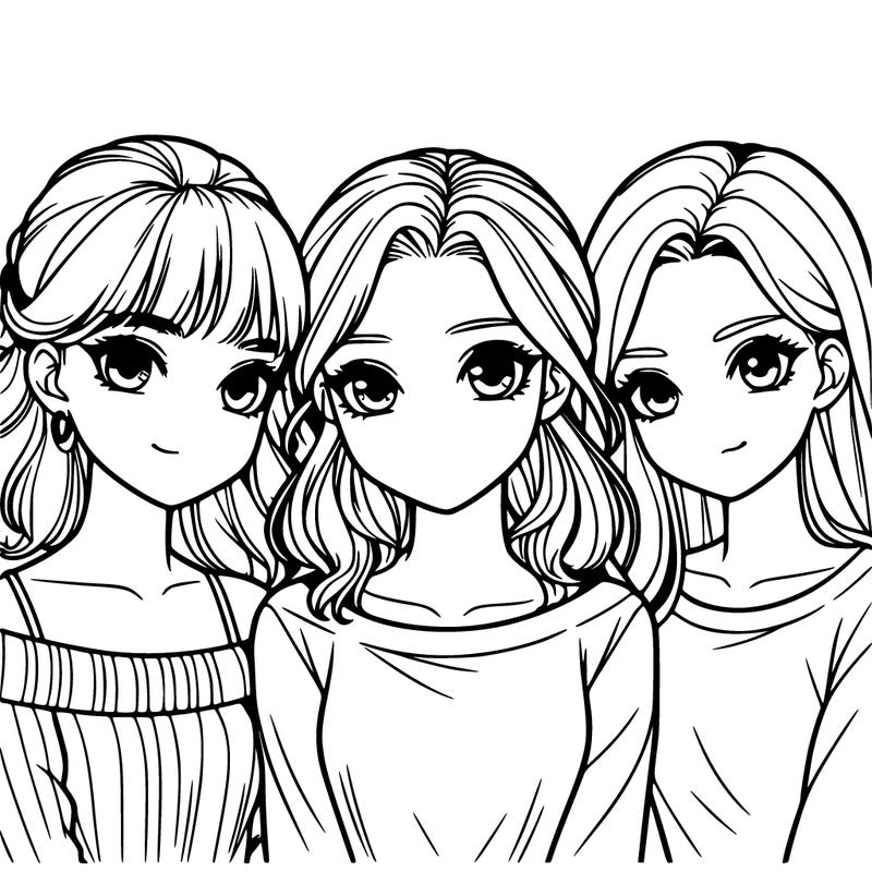 a group of three realistic girls